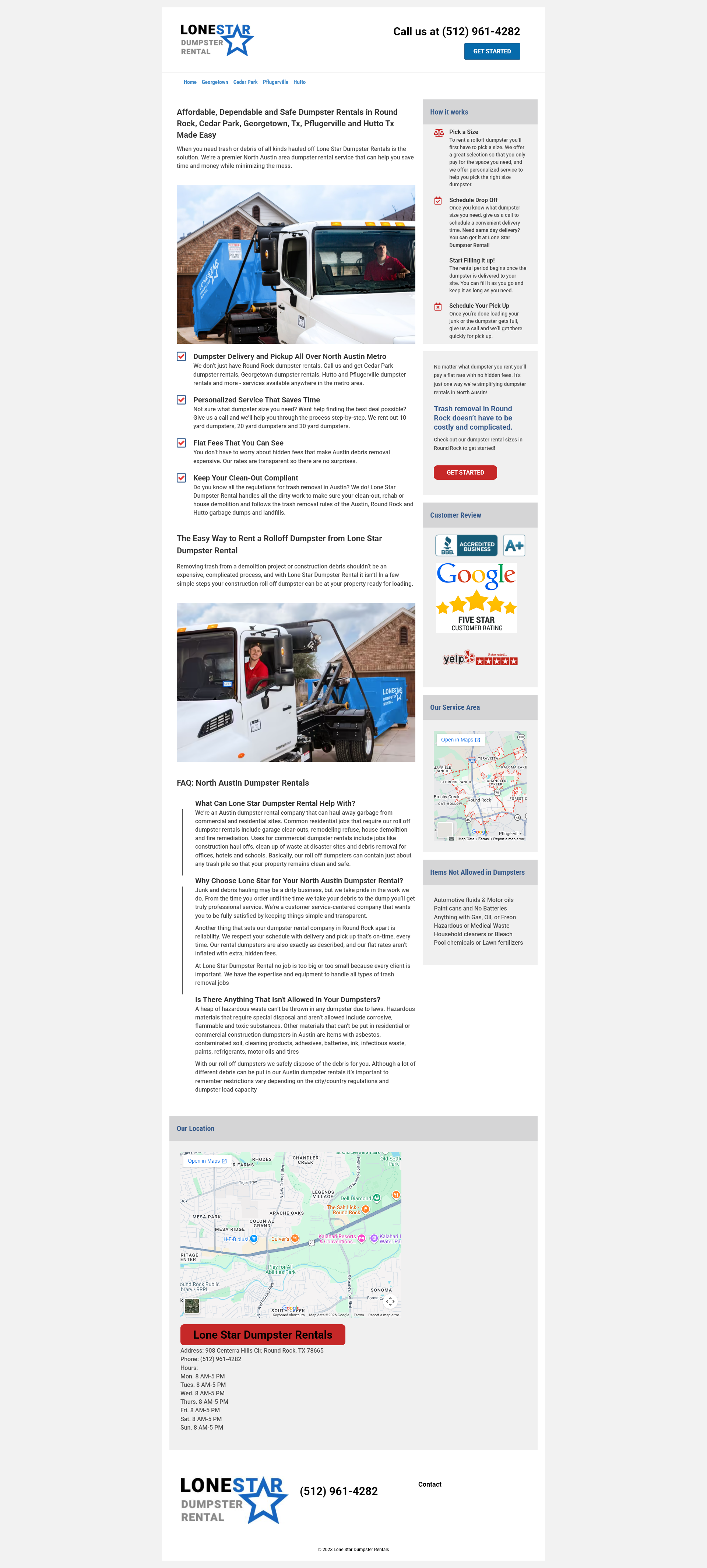 Lone Star Dumpster Rentals website screenshot